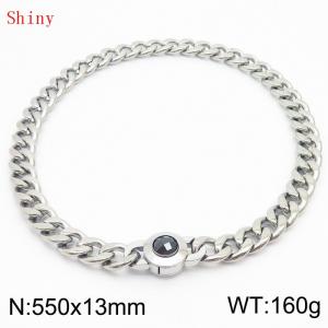 550mm Stainless Steel&Black Zircon Cuban Chain Necklace - KN238647-Z