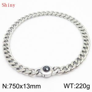 750mm Stainless Steel&Black Zircon Cuban Chain Necklace - KN238651-Z