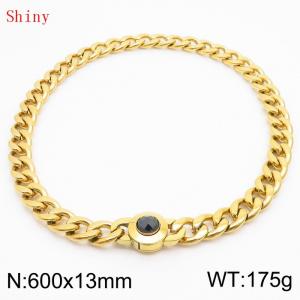 600mm Gold-Plated Stainless Steel&Black Zircon Cuban Chain Necklace - KN238655-Z