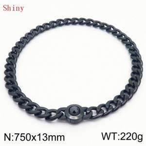 750mm Black-Plated Stainless Steel&Black Zircon Cuban Chain Necklace - KN238665-Z