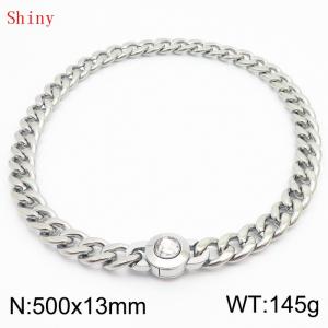 500mm Stainless Steel&Translucent Zircon Cuban Chain Necklace - KN238667-Z