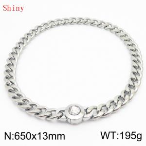 650mm Stainless Steel&Translucent Zircon Cuban Chain Necklace - KN238670-Z