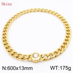 600mm Gold-PLated Stainless Steel&Translucent Zircon Cuban Chain Necklace - KN238676-Z