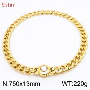 750mm Gold-PLated Stainless Steel&Translucent Zircon Cuban Chain Necklace - KN238679-Z