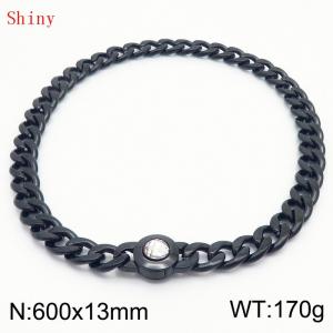 600mm Black-PLated Stainless Steel&Translucent Zircon Cuban Chain Necklace - KN238683-Z
