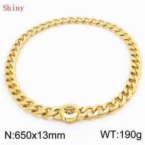 650mm Gold-Plated Stainless Steel Skull Charm Cuban Chain Necklace - KN238698-Z