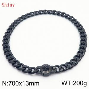 700mm Black-Plated Stainless Steel Skull Charm Cuban Chain Necklace - KN238706-Z