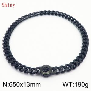 Fashionable and personalized stainless steel 650 × 13mm Cuban Chain Polished Round Buckle Inlaid Skull Head Charm Black Necklace - KN238789-Z