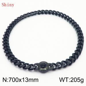 Fashionable and personalized stainless steel 700 × 13mm Cuban Chain Polished Round Buckle Inlaid Skull Head Charm Black Necklace - KN238790-Z