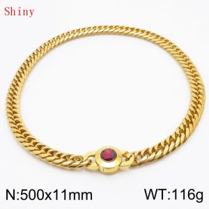 11mm50cm Personalized Fashion Titanium Steel Polished Whip Chain Necklace with Red Crystal Snap Button - KN238793-Z