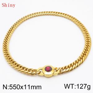 11mm55cm Personalized Fashion Titanium Steel Polished Whip Chain Necklace with Red Crystal Snap Button - KN238794-Z