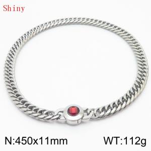 11mm45cm Personalized Fashion Titanium Steel Polished Whip Chain Necklace with Red Crystal Snap Button - KN238799-Z