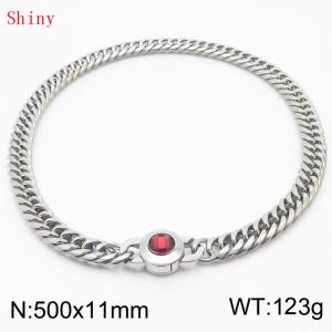 11mm50cm Personalized Fashion Titanium Steel Polished Whip Chain Necklace with Red Crystal Snap Button - KN238800-Z