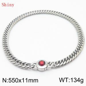 11mm55cm Personalized Fashion Titanium Steel Polished Whip Chain Necklace with Red Crystal Snap Button - KN238801-Z