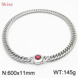 11mm60cm Personalized Fashion Titanium Steel Polished Whip Chain Necklace with Red Crystal Snap Button - KN238802-Z