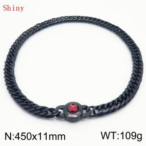11mm45cm Personalized Fashion Titanium Steel Polished Whip Chain Necklace with Red Crystal Snap Button - KN238806-Z