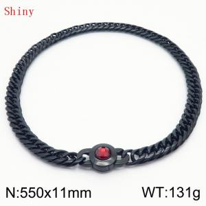 11mm55cm Personalized Fashion Titanium Steel Polished Whip Chain Necklace with Red Crystal Snap Button - KN238808-Z