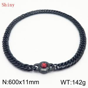 11mm60cm Personalized Fashion Titanium Steel Polished Whip Chain Necklace with Red Crystal Snap Button - KN238809-Z