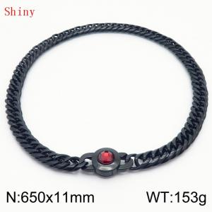 11mm65cm Personalized Fashion Titanium Steel Polished Whip Chain Necklace with Red Crystal Snap Button - KN238810-Z