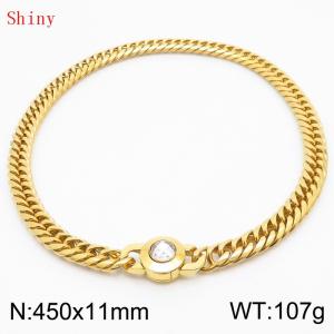 11mm45cm Personalized Fashion Titanium Steel Polished Whip Chain Necklace with White Crystal Snap fastener - KN238813-Z