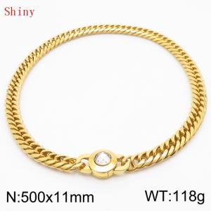 11mm50cm Personalized Fashion Titanium Steel Polished Whip Chain Necklace with White Crystal Snap fastener - KN238814-Z