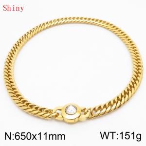 11mm65cm Personalized Fashion Titanium Steel Polished Whip Chain Necklace with White Crystal Snap fastener - KN238817-Z