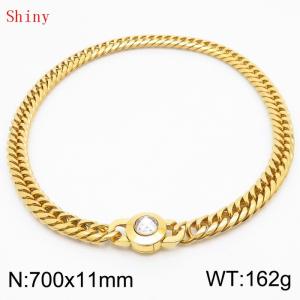 11mm70cm Personalized Fashion Titanium Steel Polished Whip Chain Necklace with White Crystal Snap fastener - KN238818-Z