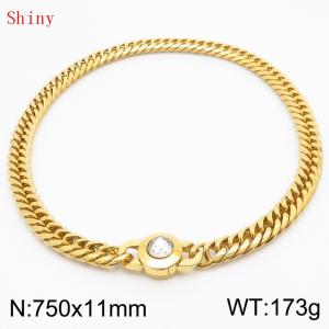 11mm75cm Personalized Fashion Titanium Steel Polished Whip Chain Necklace with White Crystal Snap fastener - KN238819-Z