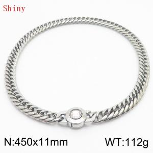 11mm45cm Personalized Fashion Titanium Steel Polished Whip Chain Necklace with White Crystal Snap fastener - KN238820-Z