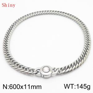 11mm60cm Personalized Fashion Titanium Steel Polished Whip Chain Necklace with White Crystal Snap fastener - KN238823-Z