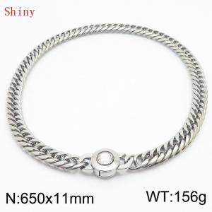 11mm65cm Personalized Fashion Titanium Steel Polished Whip Chain Necklace with White Crystal Snap fastener - KN238824-Z