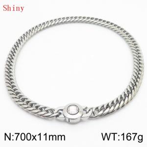 11mm70cm Personalized Fashion Titanium Steel Polished Whip Chain Necklace with White Crystal Snap fastener - KN238825-Z