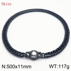 11mm50cm Personalized Fashion Titanium Steel Polished Whip Chain Necklace with White Crystal Snap fastener - KN238828-Z