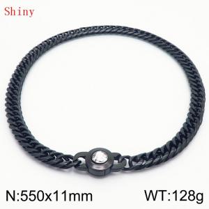 11mm55cm Personalized Fashion Titanium Steel Polished Whip Chain Necklace with White Crystal Snap fastener - KN238829-Z