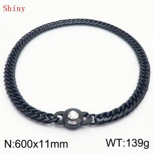 11mm60cm Personalized Fashion Titanium Steel Polished Whip Chain Necklace with White Crystal Snap fastener - KN238830-Z
