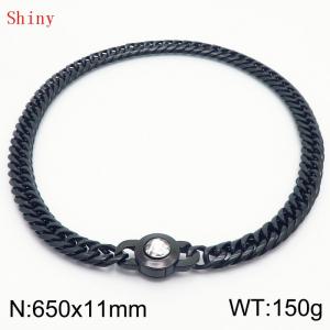 11mm65cm Personalized Fashion Titanium Steel Polished Whip Chain Necklace with White Crystal Snap fastener - KN238831-Z