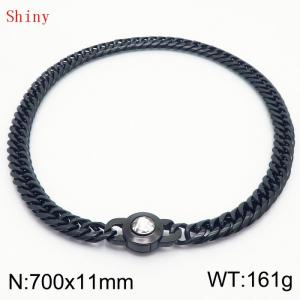 11mm70cm Personalized Fashion Titanium Steel Polished Whip Chain Necklace with White Crystal Snap fastener - KN238832-Z