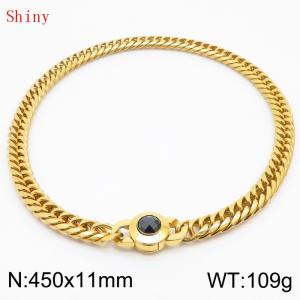 11mm45cm Personalized Fashion Titanium Steel Polished Whip Chain Gold Necklace with Black Crystal Snap Buckle - KN238834-Z