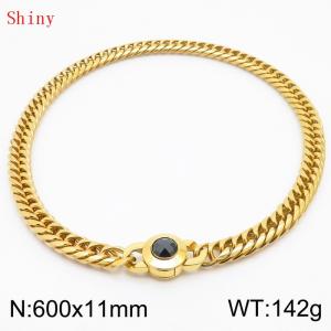 11mm60cm Personalized Fashion Titanium Steel Polished Whip Chain Gold Necklace with Black Crystal Snap Buckle - KN238837-Z