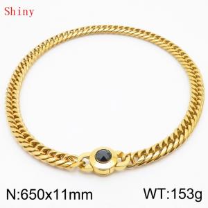 11mm65cm Personalized Fashion Titanium Steel Polished Whip Chain Gold Necklace with Black Crystal Snap Buckle - KN238838-Z