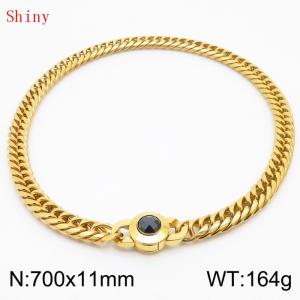 11mm70cm Personalized Fashion Titanium Steel Polished Whip Chain Gold Necklace with Black Crystal Snap Buckle - KN238839-Z