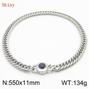 11mm55cm Personalized Fashion Titanium Steel Polished Whip Chain Silver Necklace with Black Crystal Snap Buckle - KN238843-Z