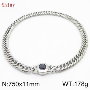 11mm75cm Personalized Fashion Titanium Steel Polished Whip Chain Silver Necklace with Black Crystal Snap Buckle - KN238847-Z