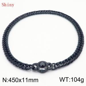 11mm45cm Personalized Fashion Titanium Steel Polished Whip Chain Black Necklace with Black Crystal Snap Buckle - KN238848-Z