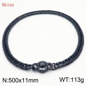 11mm50cm Personalized Fashion Titanium Steel Polished Whip Chain Black Necklace with Black Crystal Snap Buckle - KN238849-Z