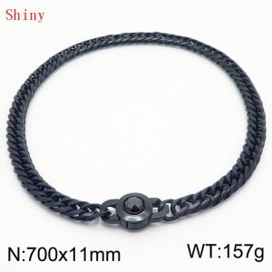 11mm70cm Personalized Fashion Titanium Steel Polished Whip Chain Black Necklace with Black Crystal Snap Buckle - KN238853-Z