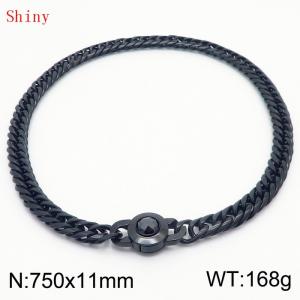 11mm75cm Personalized Fashion Titanium Steel Polished Whip Chain Black Necklace with Black Crystal Snap Buckle - KN238854-Z