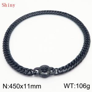 11mm45cm Personalized Fashion Titanium Steel Polished Whip Chain Black Necklace with Skull Head Snap Button - KN238869-Z