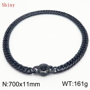 11mm70cm Personalized Fashion Titanium Steel Polished Whip Chain Black Necklace with Skull Head Snap Button - KN238874-Z