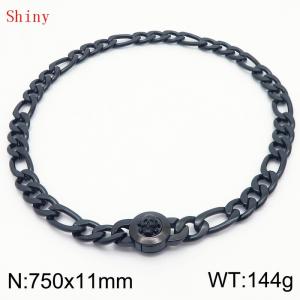 750×11mm Masculina Chains Bulk Gothic Cuban Link Necklace For Man Black Color Skull Clasp NK Chain Stainless Steel Thick Figaro Collar Choker - KN238896-Z